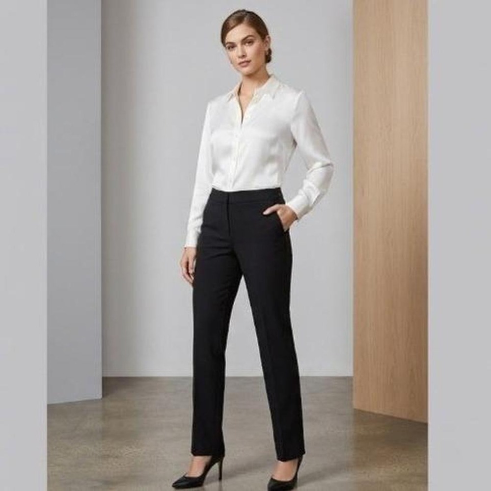 White House Black Market Black Straight Leg Side Zip Dress Pants Size 8 Made USA
